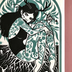 Green Witch A4 Lino Print