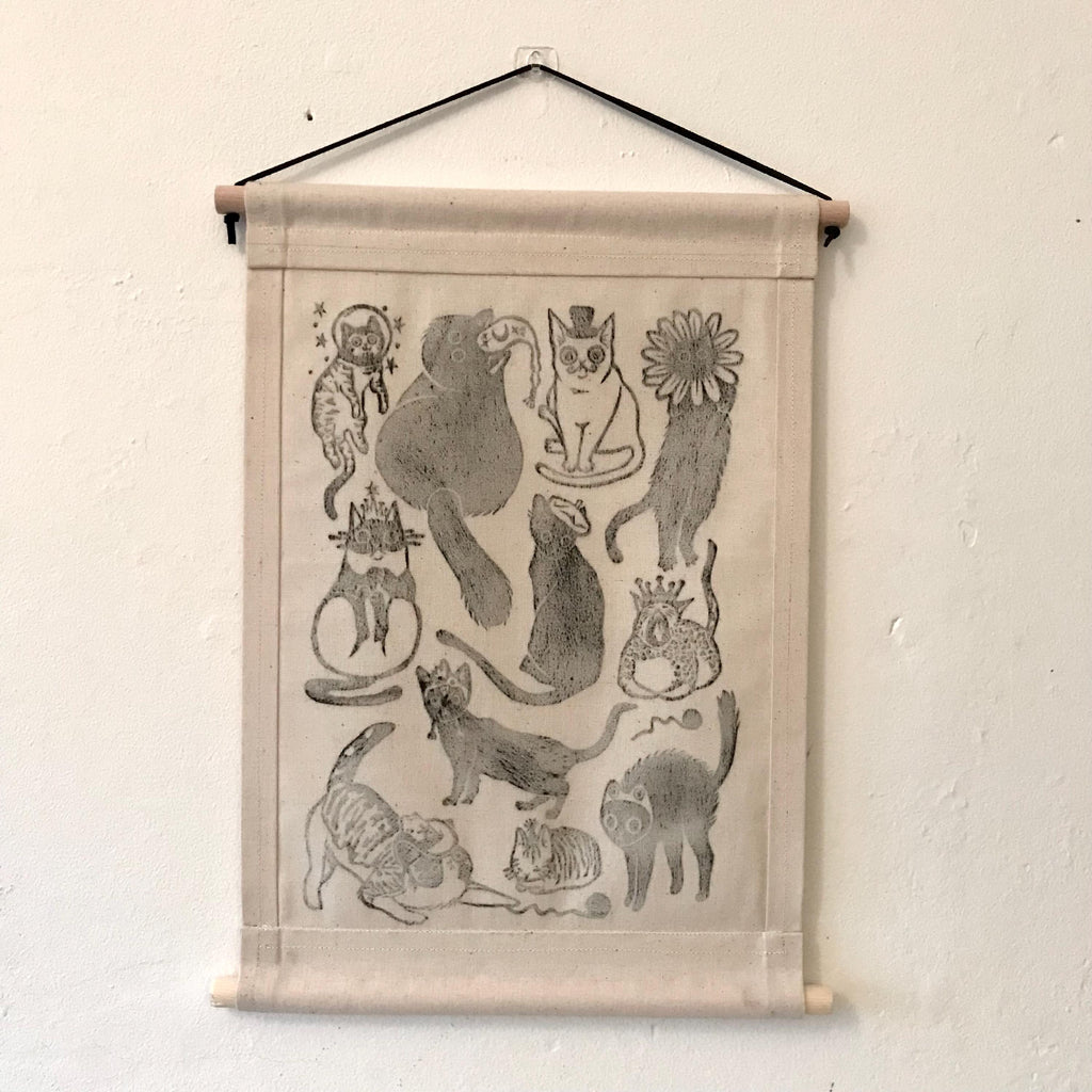 Whimsical Cats in Hats Fabric Wall Banner