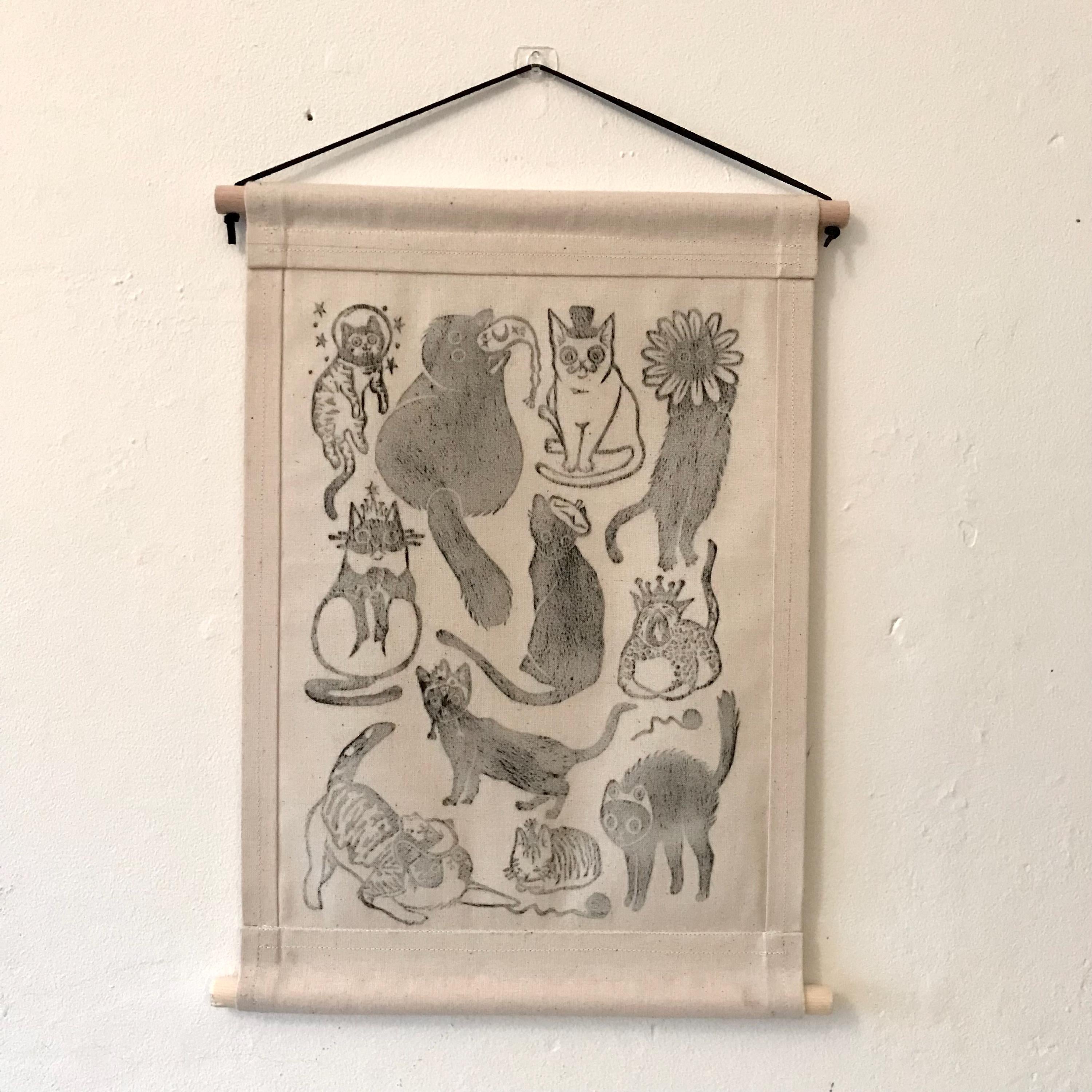 Whimsical Cats in Hats Fabric Wall Banner
