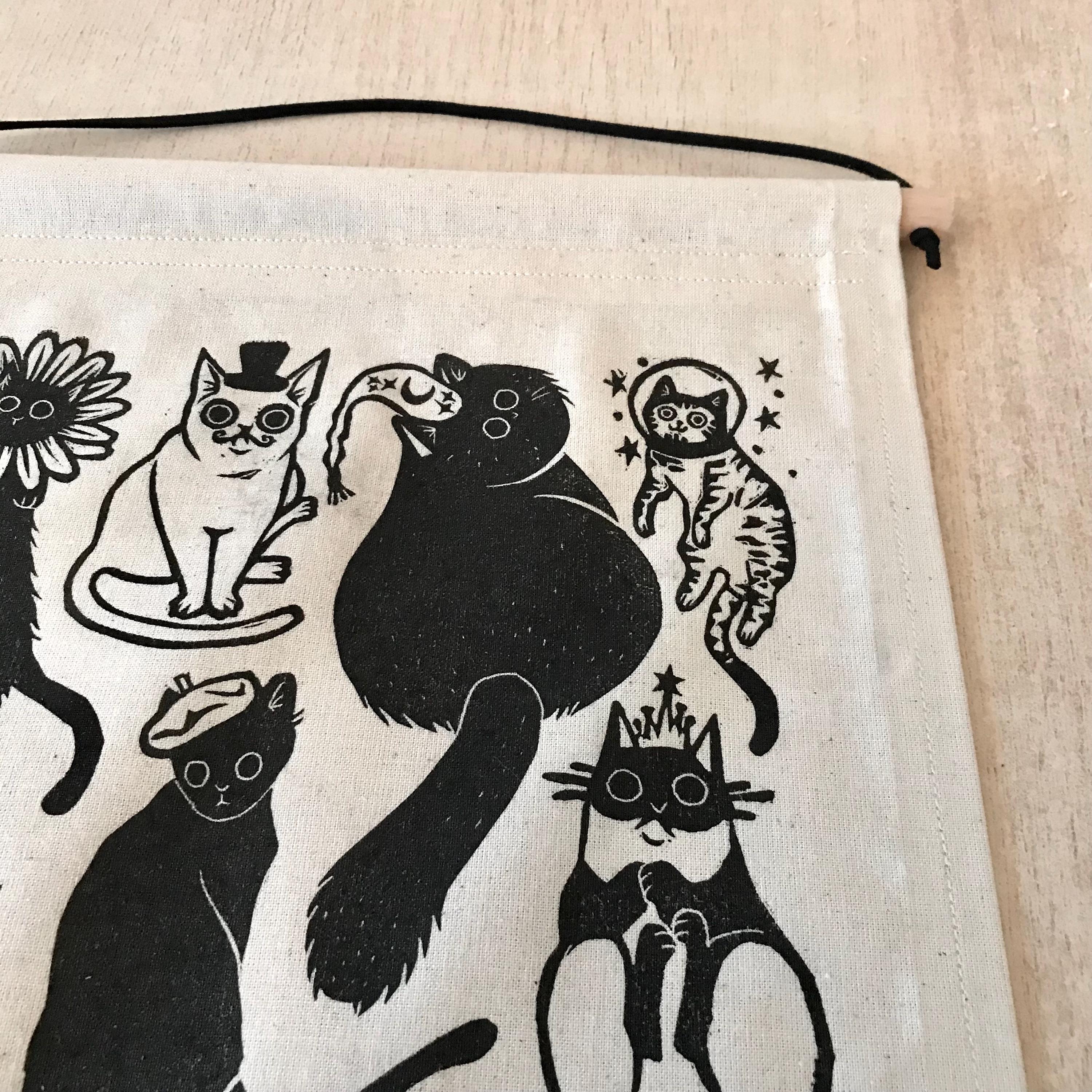 Whimsical Cats in Hats Fabric Wall Banner