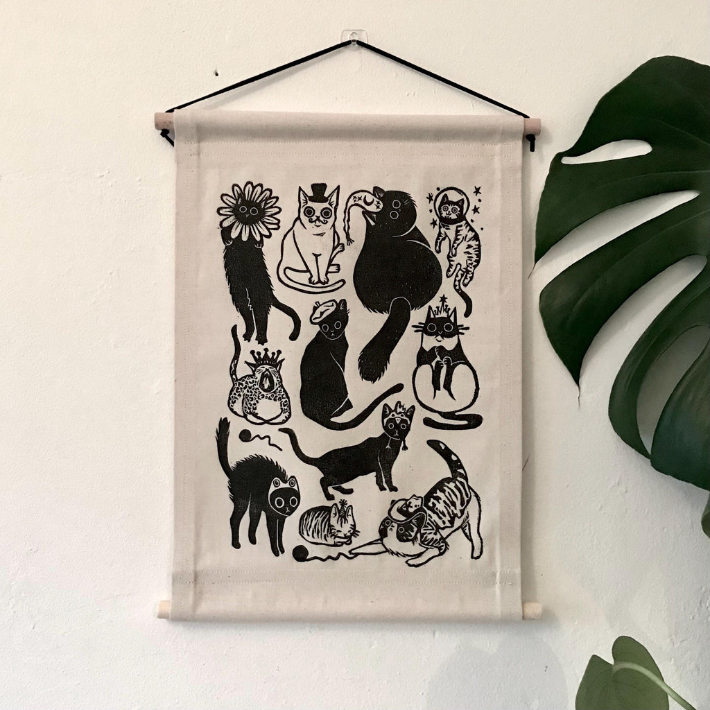 Whimsical Cats in Hats Fabric Wall Banner