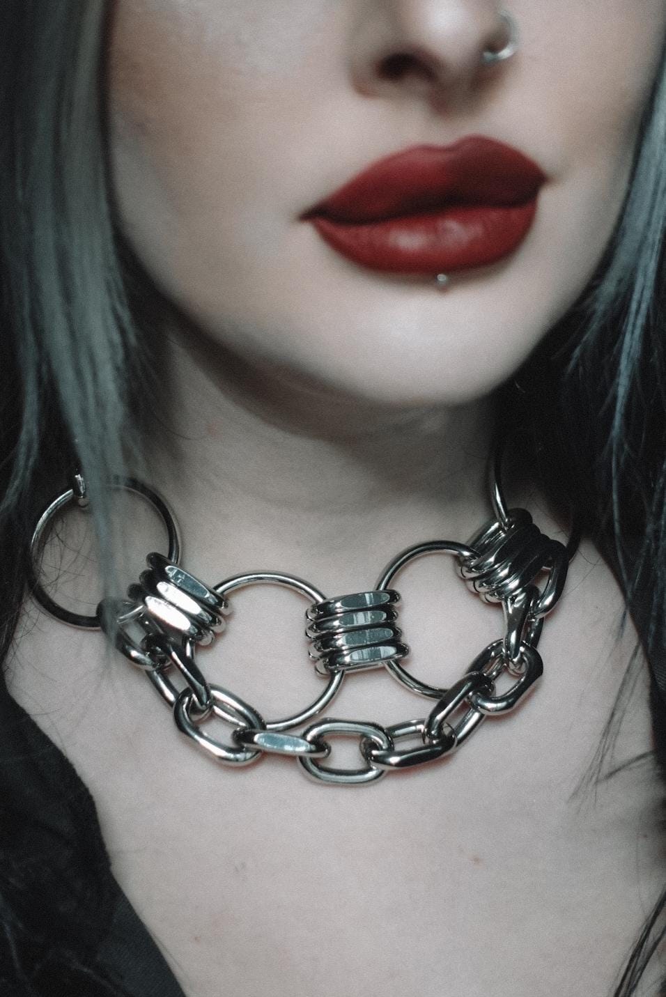 SABINA | Necklace Choker | Industrial Statement Chain | Alternative, Gothic, Cyberpunk Jewellery | Mosher Abroad