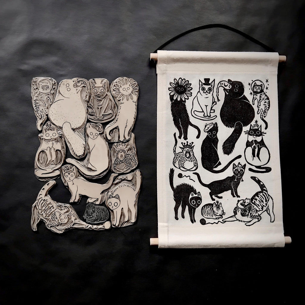 Whimsical Cats in Hats Fabric Wall Banner
