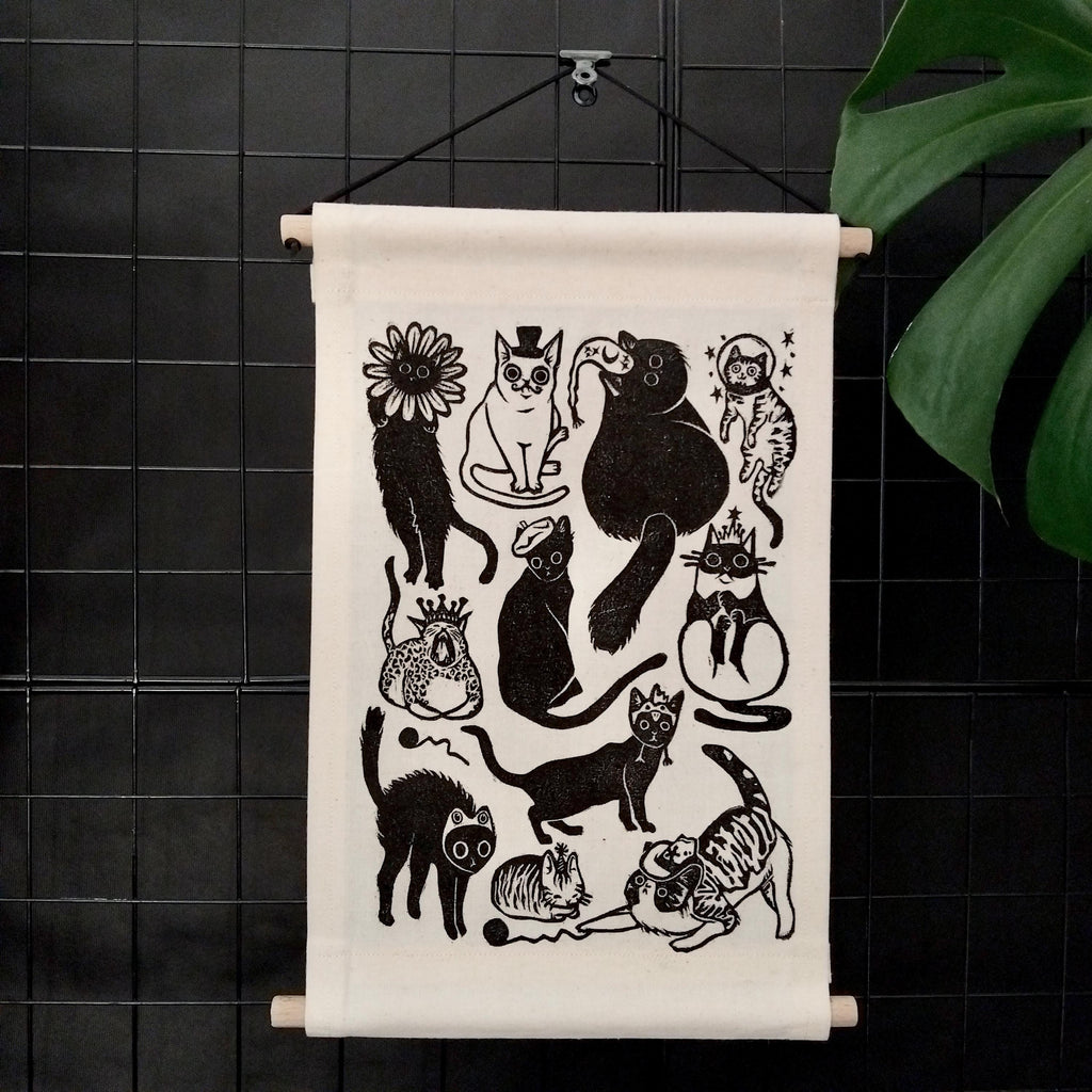 Whimsical Cats in Hats Fabric Wall Banner