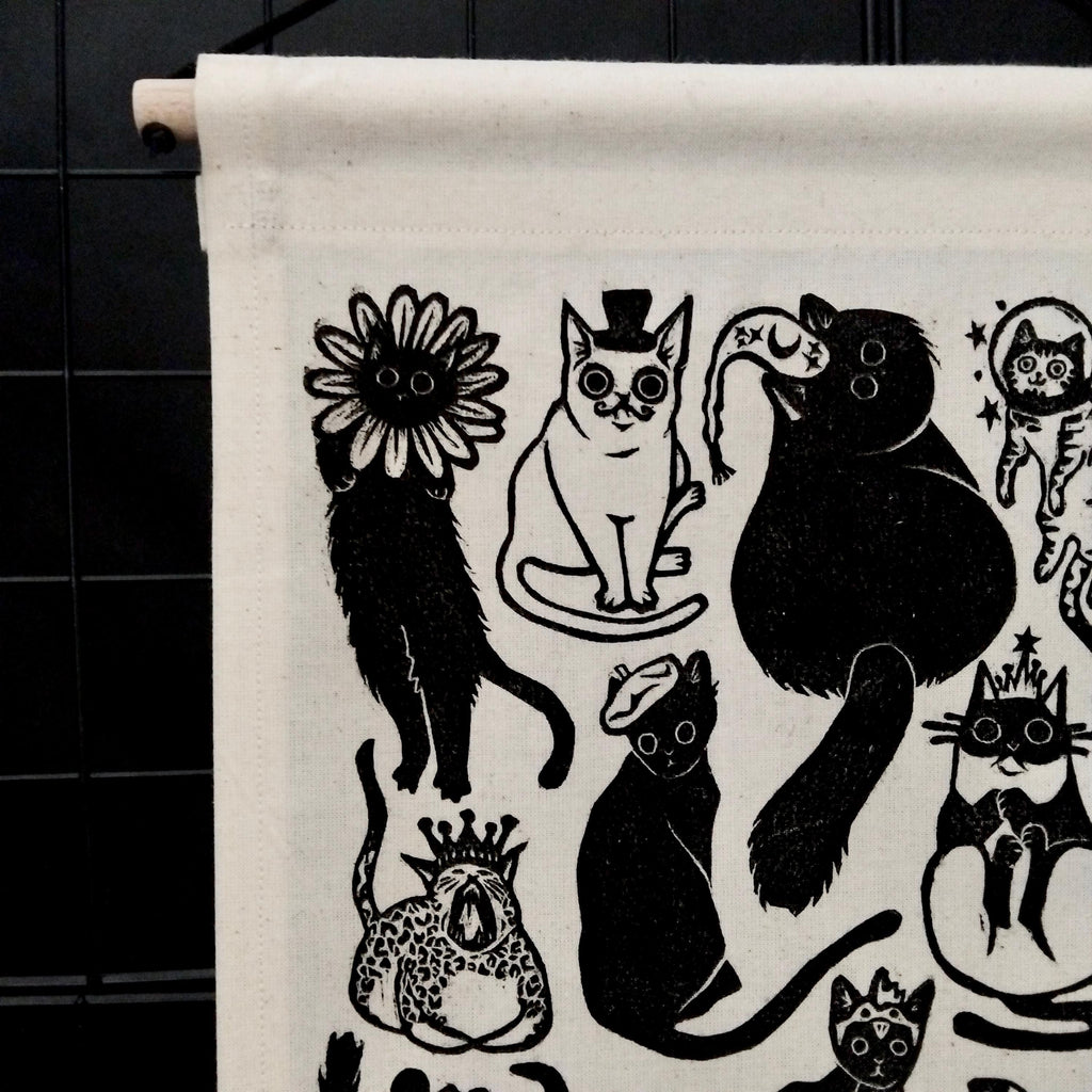 Whimsical Cats in Hats Fabric Wall Banner