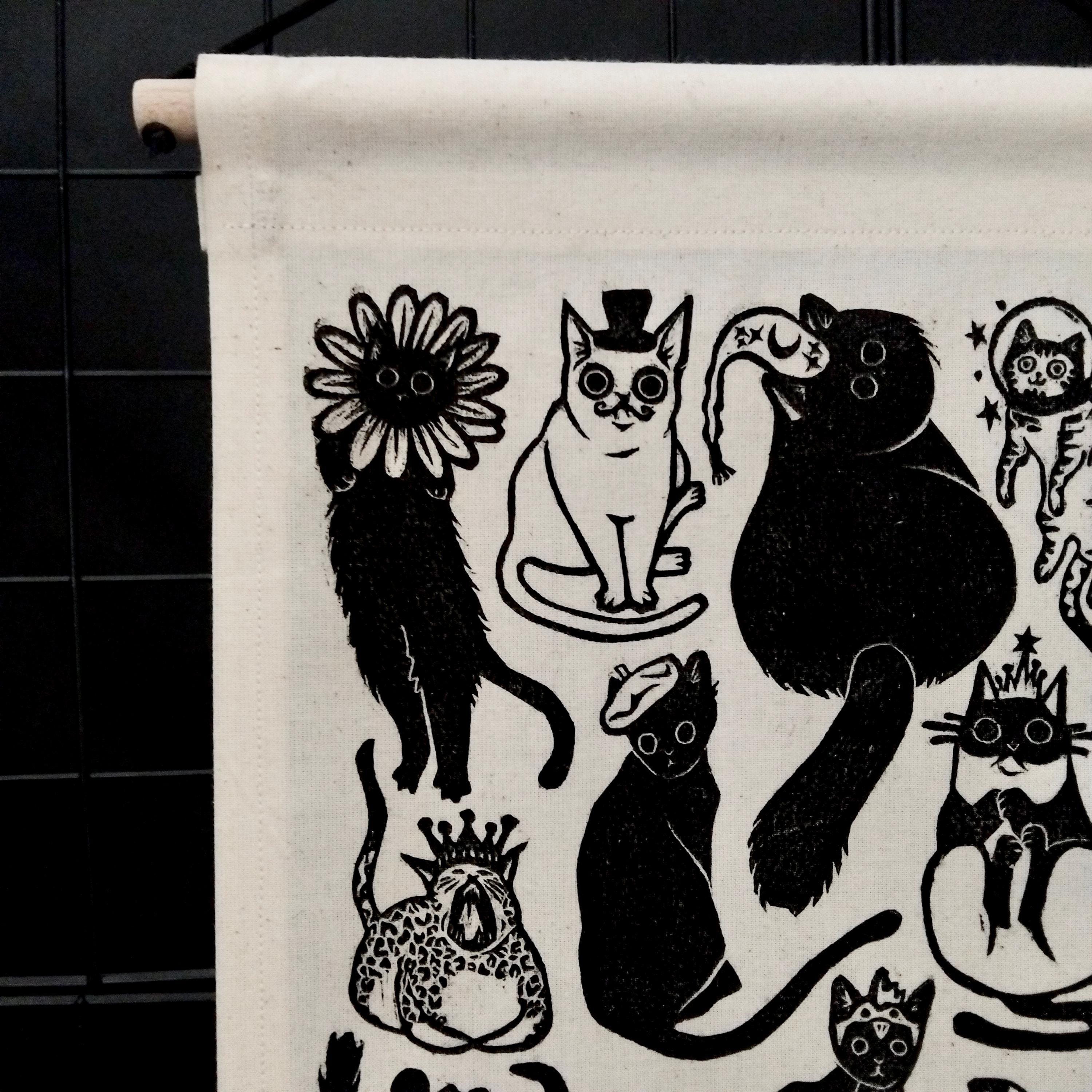 Whimsical Cats in Hats Fabric Wall Banner