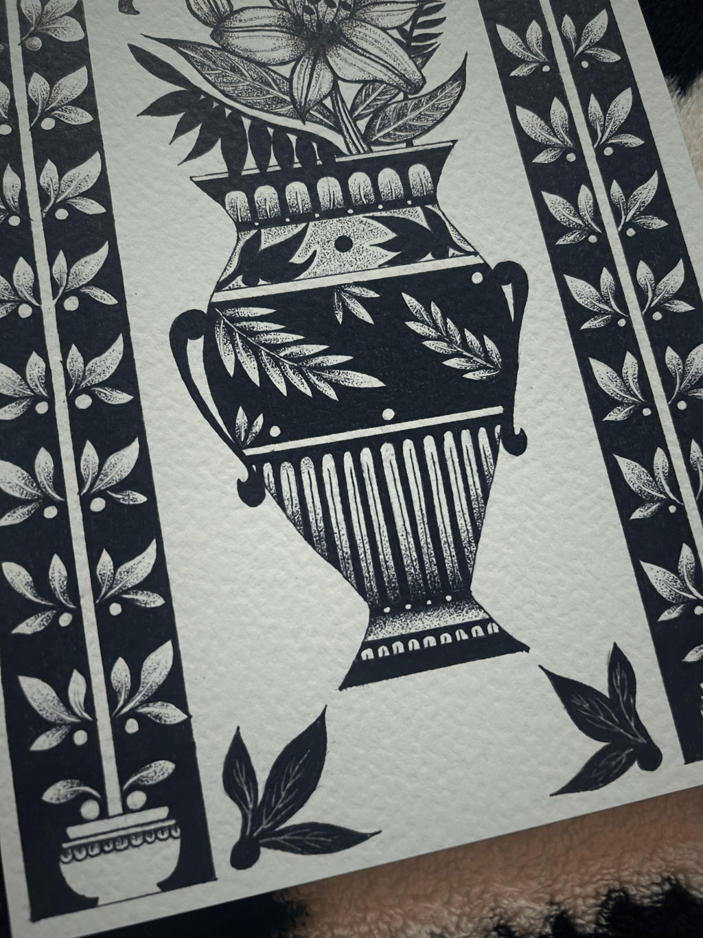Floral Vase print ornamental illustration, blackwork dotwork A4