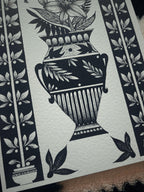 Floral Vase print ornamental illustration, blackwork dotwork A4