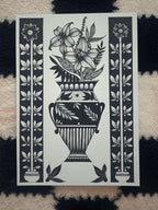 Floral Vase print ornamental illustration, blackwork dotwork A4