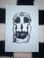 Salvador Dali Art, In Voluptas Mors, A4 black dotwork skull illustration