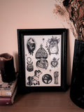 Gothic Art Print Furby, Black Tattoo Flash, A4, Dotwork Illustration