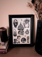 Gothic Art Print Furby, Black Tattoo Flash, A4, Dotwork Illustration