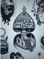 Gothic Art Print Furby, Black Tattoo Flash, A4, Dotwork Illustration