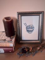 Skull ramen print illustration, A5 blackwork dotwork wall art