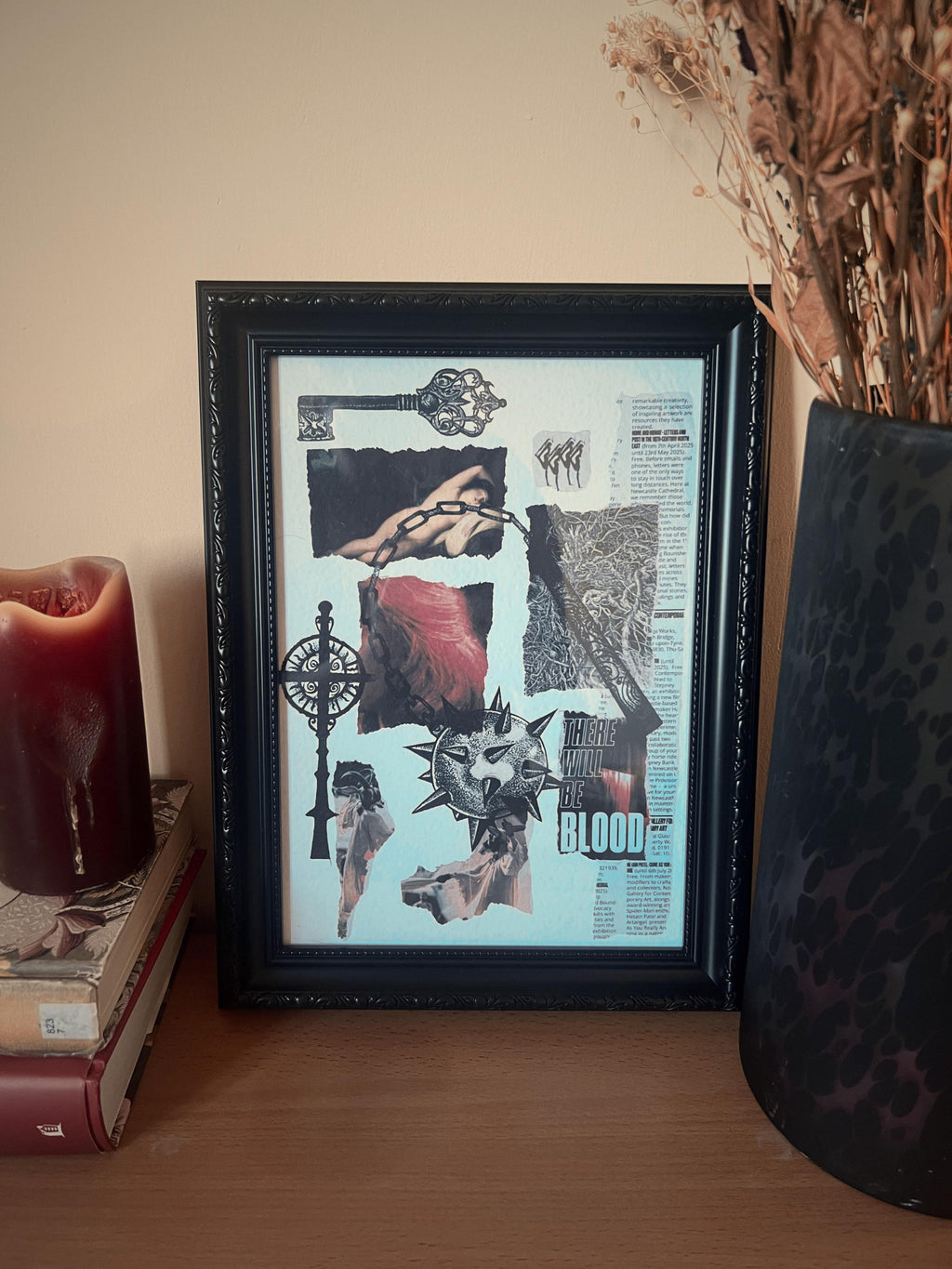 Medieval Weapon Art, Mixed media illustration collage print, A4, blackwork dotwork