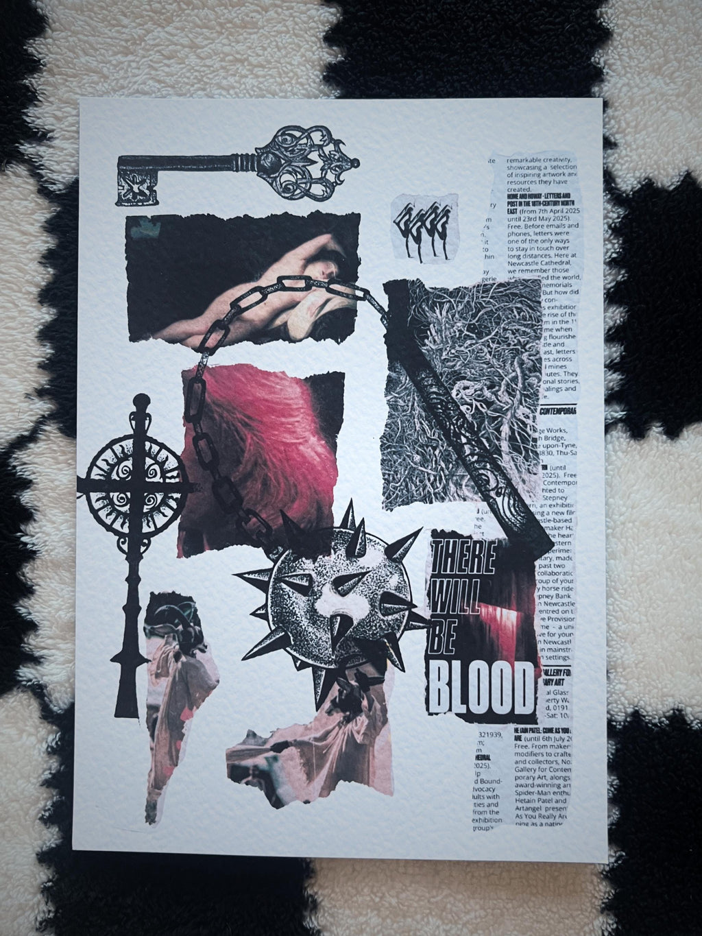 Medieval Weapon Art, Mixed media illustration collage print, A4, blackwork dotwork