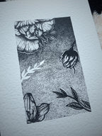 Floral illustration print A5, black and white dotwork small wall print