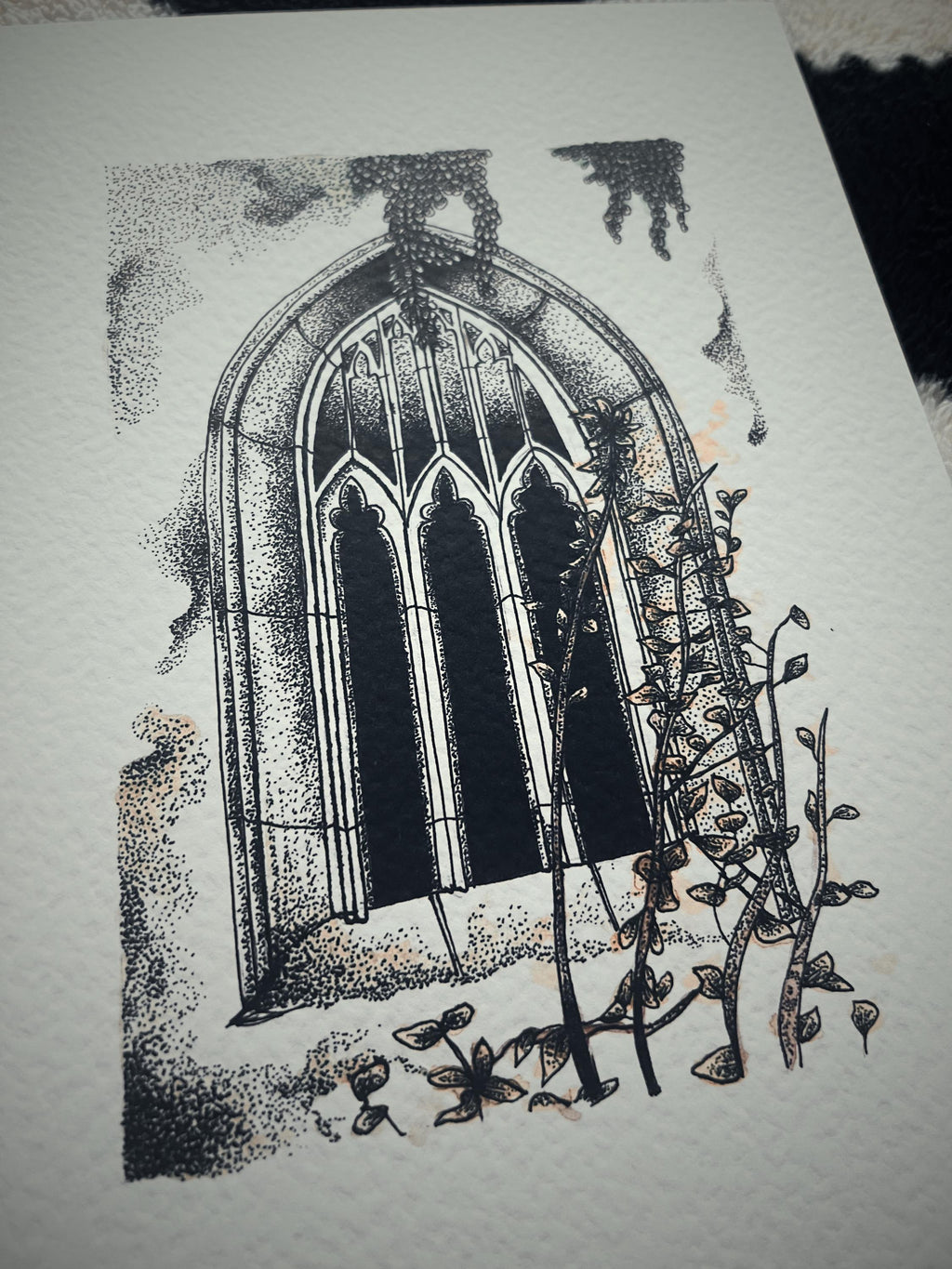 Gothic church window illustration print, A4 layered watercolor, Gothic Wall Art