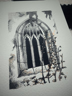 Gothic church window illustration print, A4 layered watercolor, Gothic Wall Art
