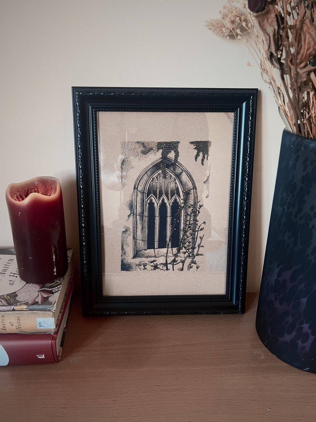 Gothic church window illustration print, A4 layered watercolor, Gothic Wall Art