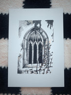 Gothic church window illustration print, A4 layered watercolor, Gothic Wall Art