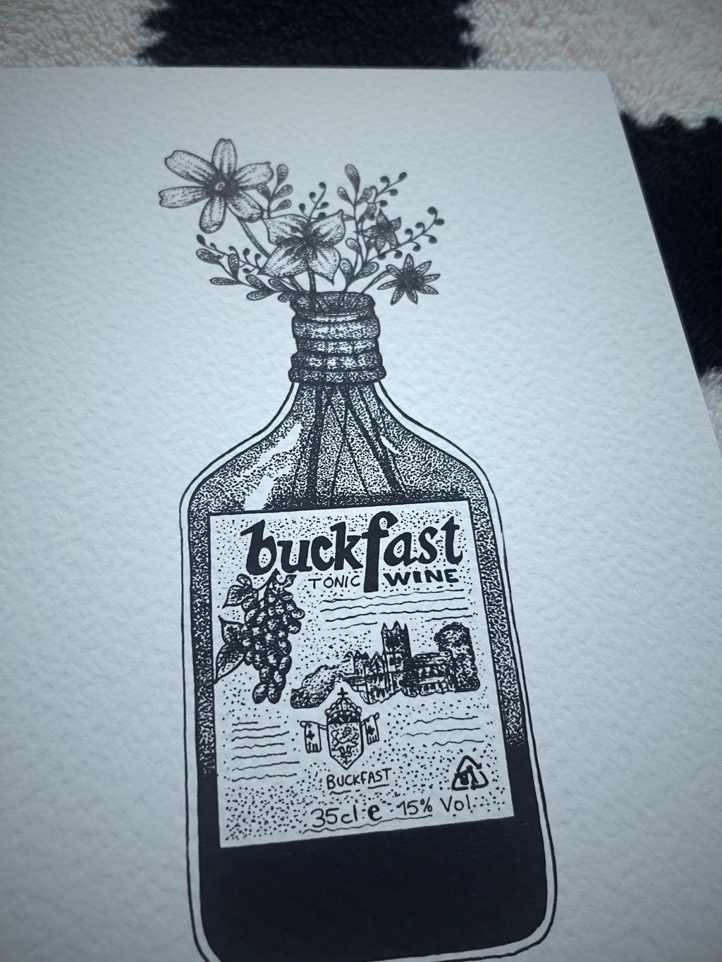 Buckfast Wall Art A4, Scottish Art Print, Black Tattoo Print
