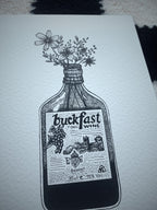 Buckfast Wall Art A4, Scottish Art Print, Black Tattoo Print