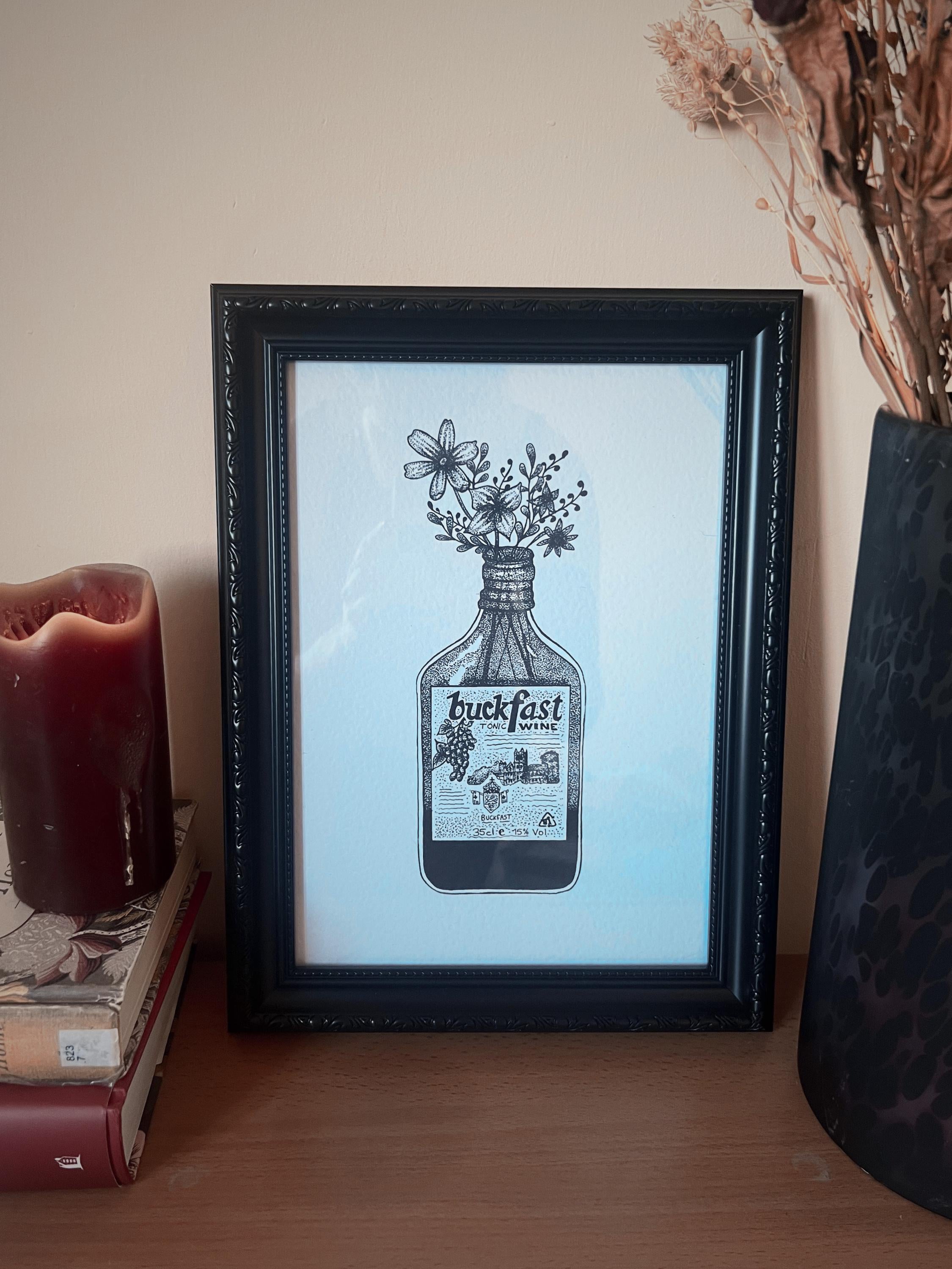 Buckfast Wall Art A4, Scottish Art Print, Black Tattoo Print