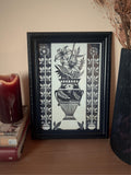 Floral Vase print ornamental illustration, blackwork dotwork A4