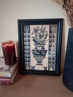 Floral Vase print ornamental illustration, blackwork dotwork A4