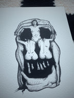 Salvador Dali Art, In Voluptas Mors, A4 black dotwork skull illustration