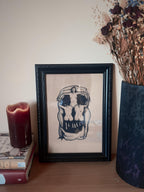 Salvador Dali Art, In Voluptas Mors, A4 black dotwork skull illustration