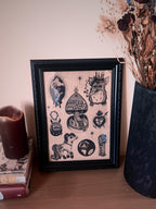 Gothic Art Print Furby, Black Tattoo Flash, A4, Dotwork Illustration