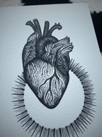 Anatomical heart art print, A4 wall art, blackwork dotwork