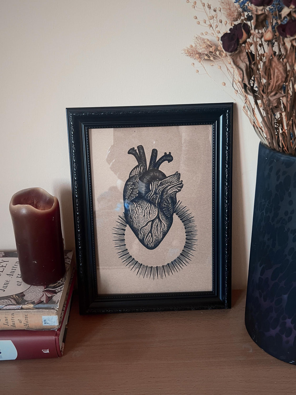 Anatomical heart art print, A4 wall art, blackwork dotwork