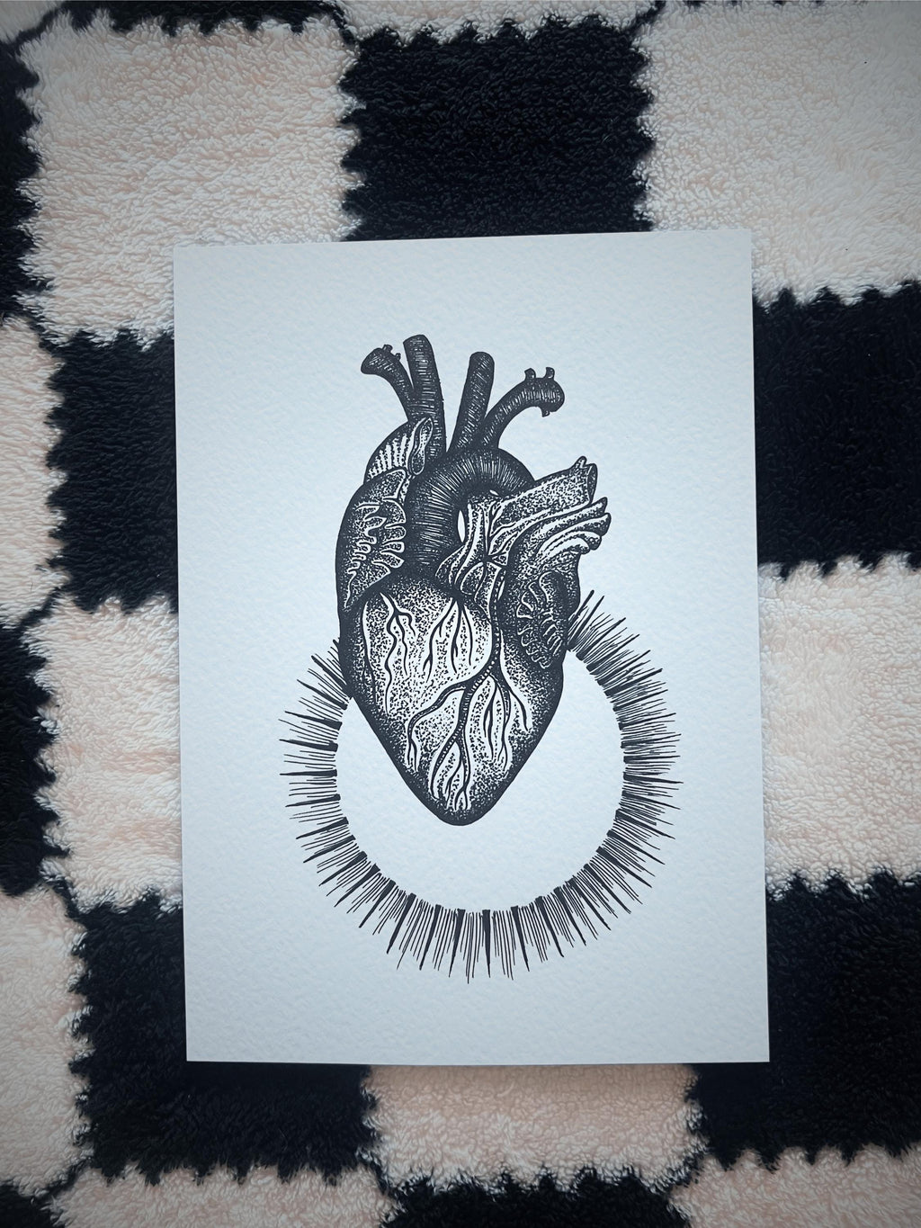 Anatomical heart art print, A4 wall art, blackwork dotwork