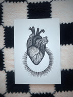 Anatomical heart art print, A4 wall art, blackwork dotwork