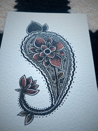 Paisley Wall Art, floral illustration print, A5 black dotwork
