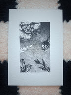 Floral illustration print A5, black and white dotwork small wall print