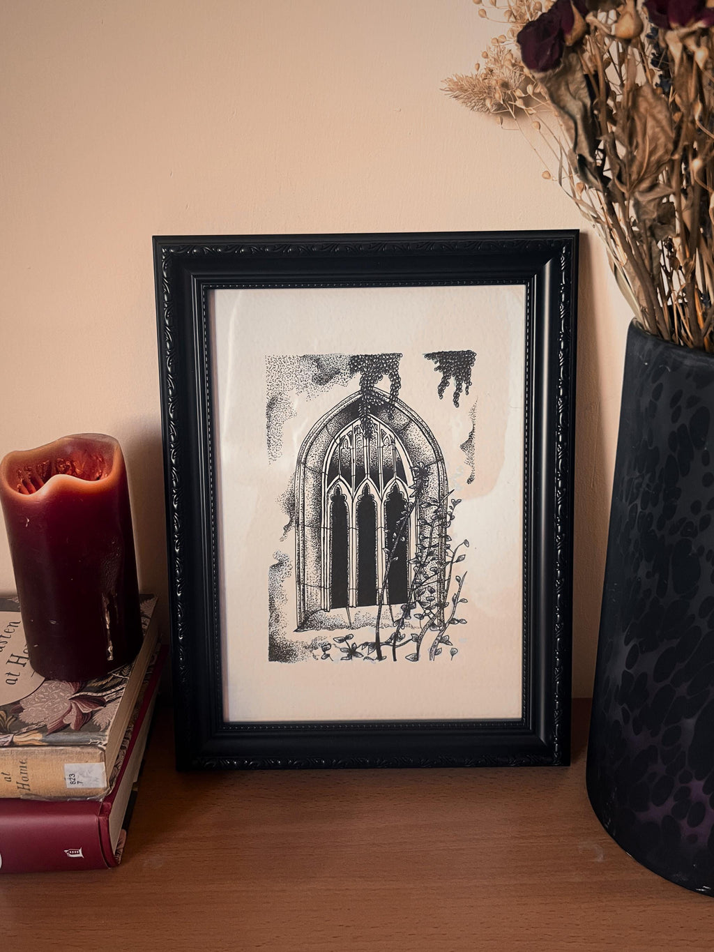 Gothic church window illustration print, A4 layered watercolor, Gothic Wall Art