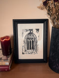 Gothic church window illustration print, A4 layered watercolor, Gothic Wall Art