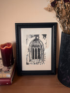 Gothic church window illustration print, A4 layered watercolor, Gothic Wall Art