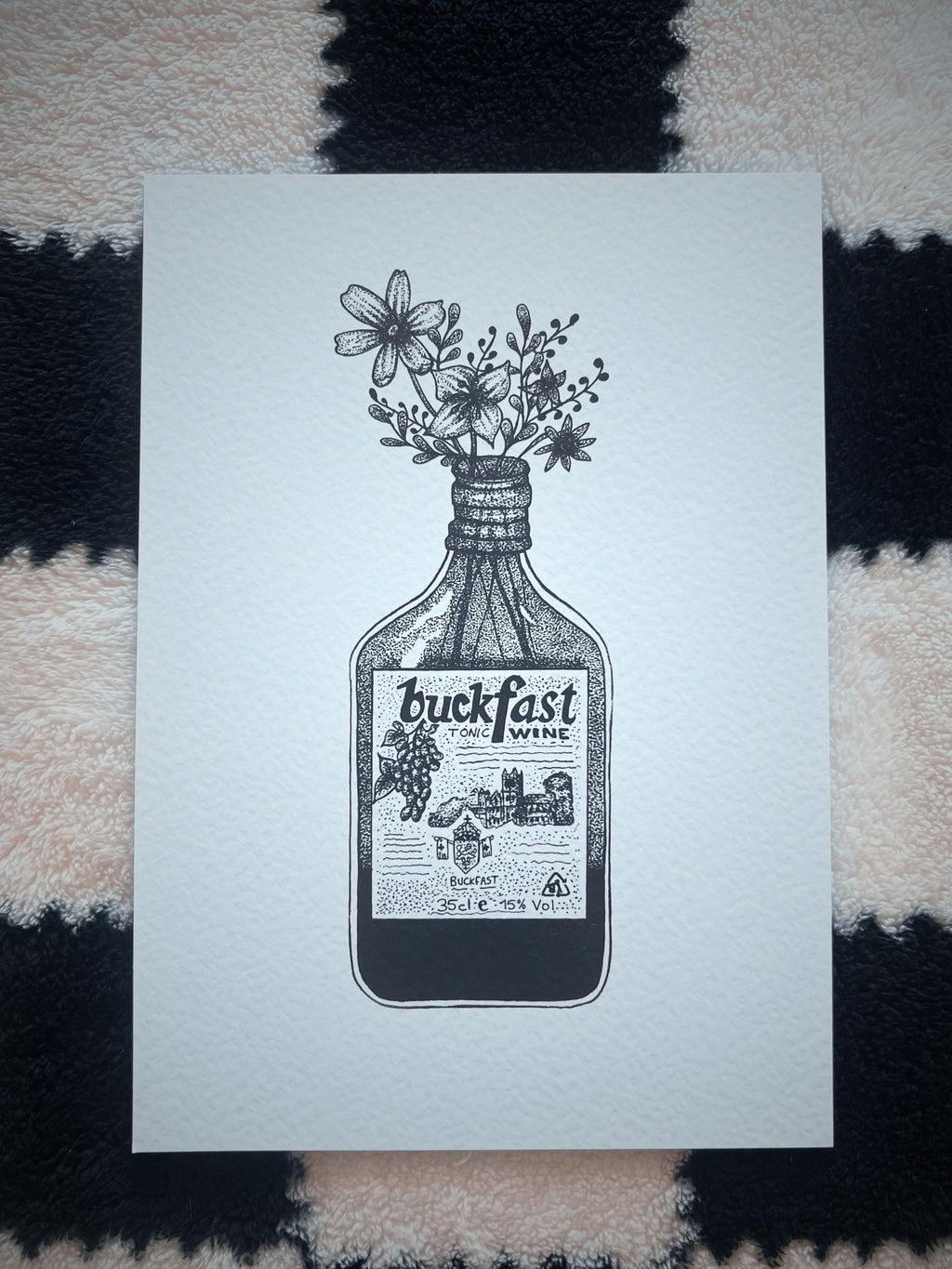 Buckfast Wall Art A4, Scottish Art Print, Black Tattoo Print