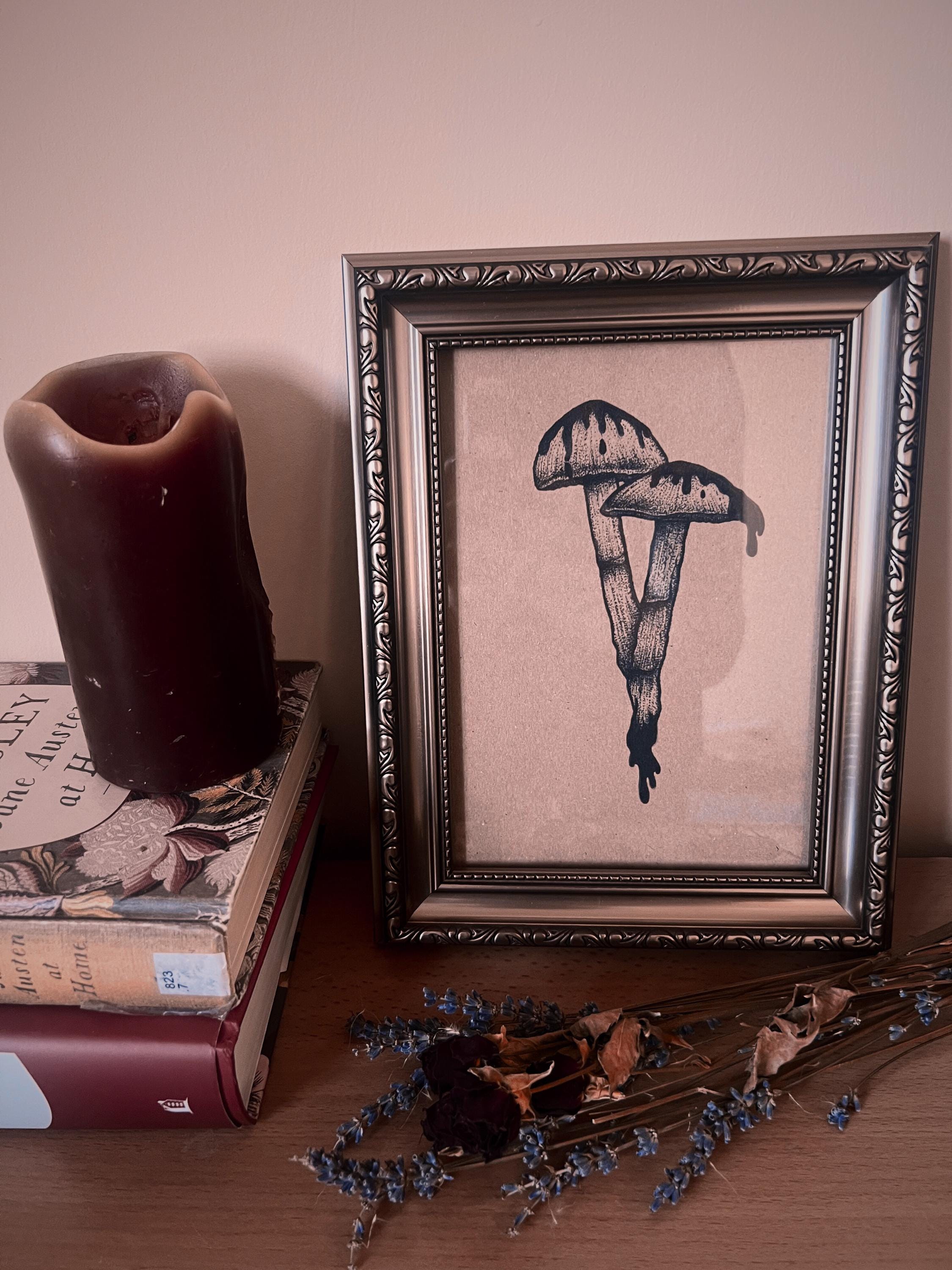 Mushroom illustration print A5, gothic wall decor