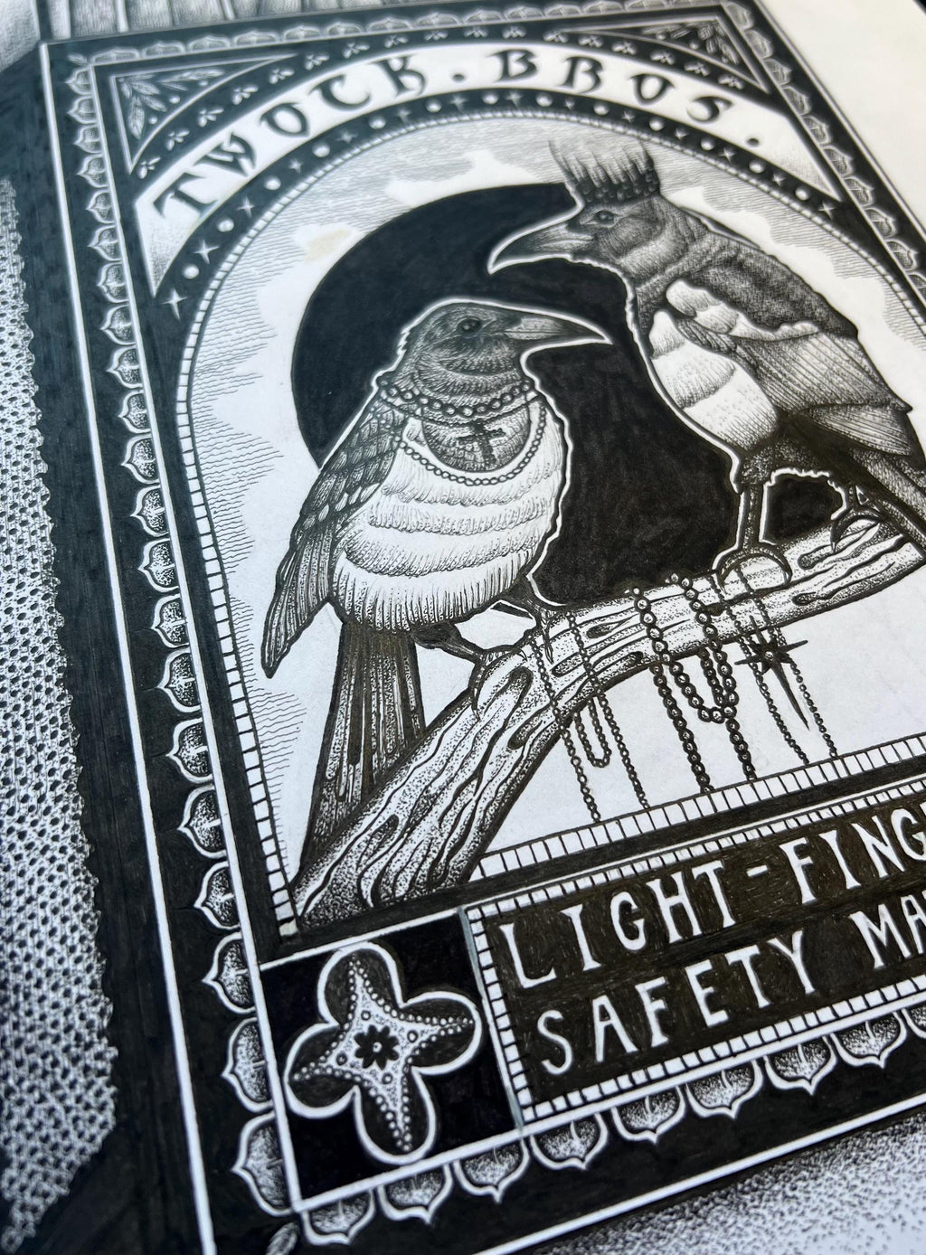 Magpies Matchbox A3 Art Print