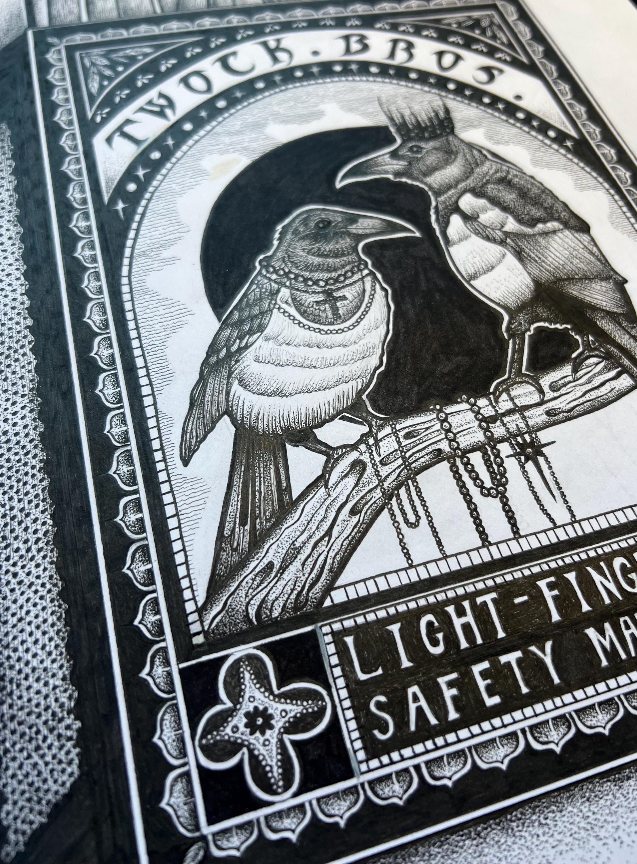 Magpies Matchbox A3 Art Print