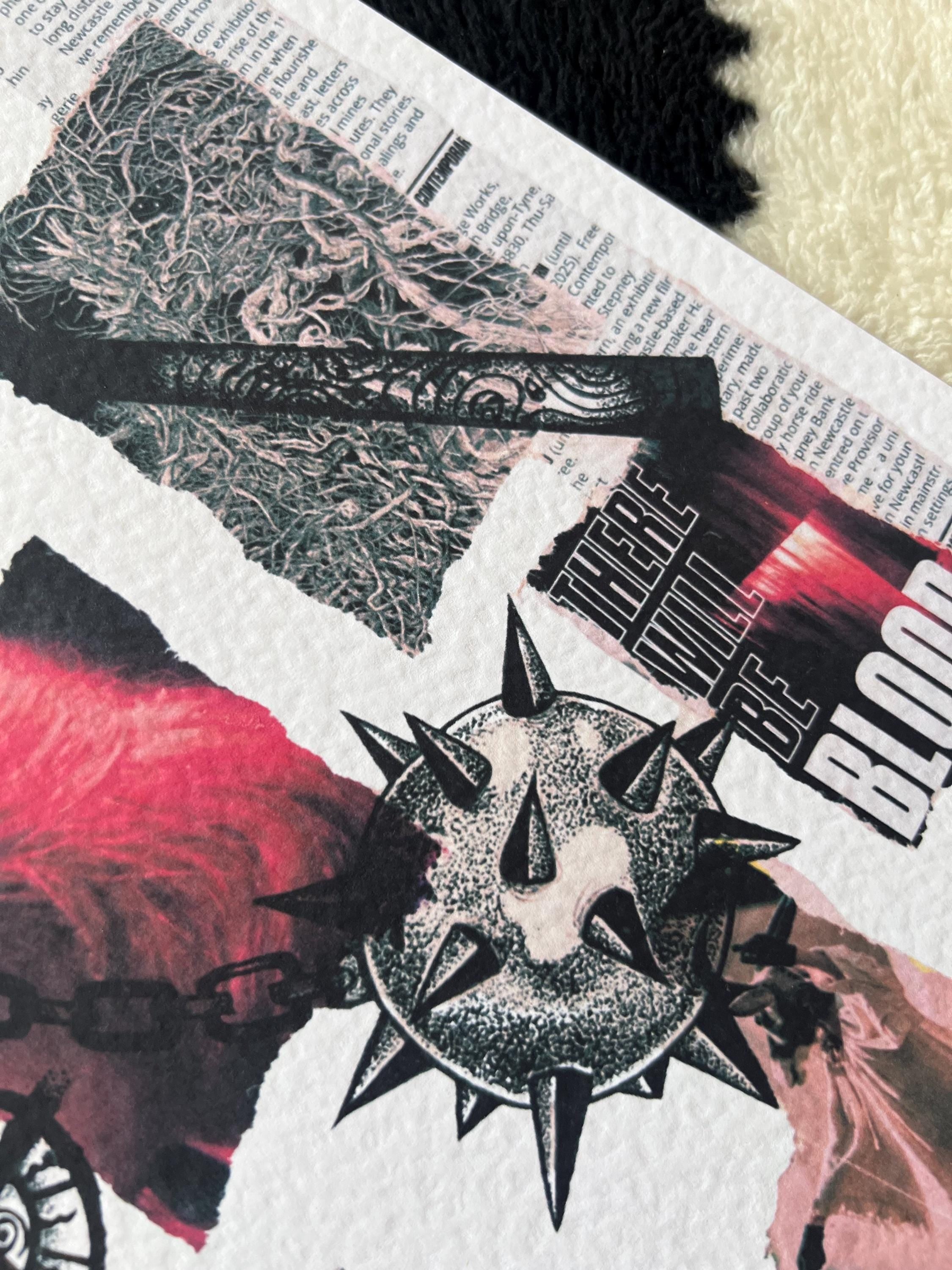 Medieval Weapon Art, Mixed media illustration collage print, A4, blackwork dotwork