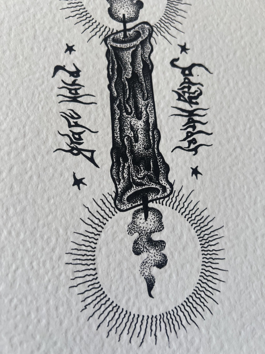 Gothic Candle Art Print Illustration, Black Dotwork A4 Poster