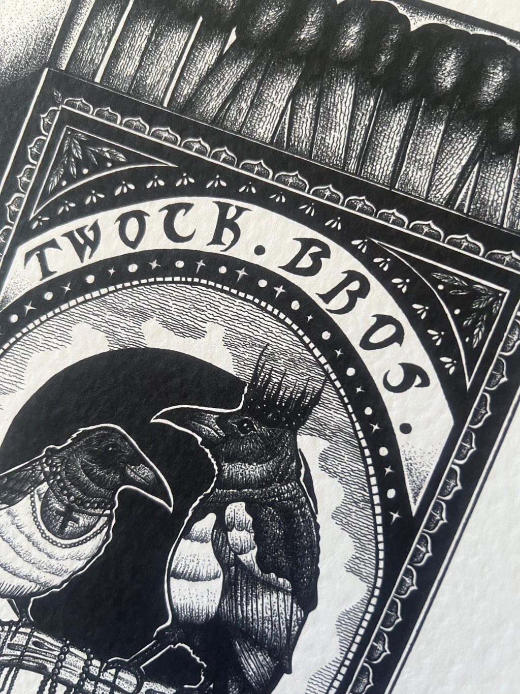 Magpie Art Print, A4 wall art, blackwork dotwork drawing, Matchbox Design