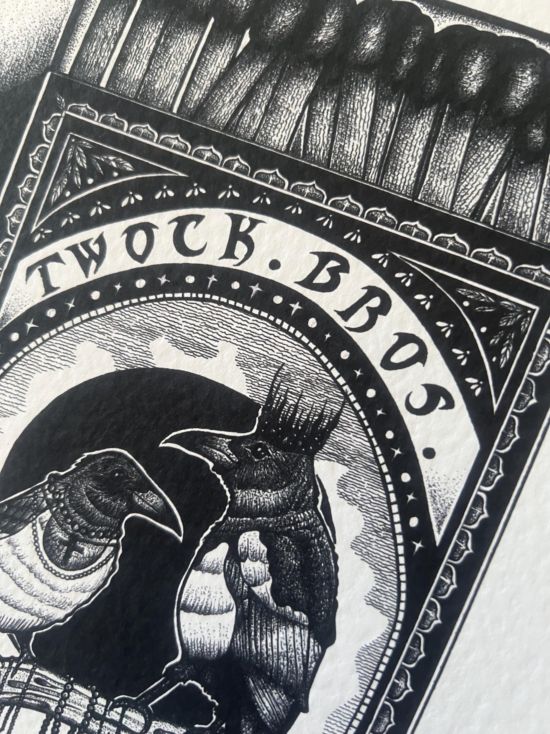 Magpie Art Print, A4 wall art, blackwork dotwork drawing, Matchbox Design